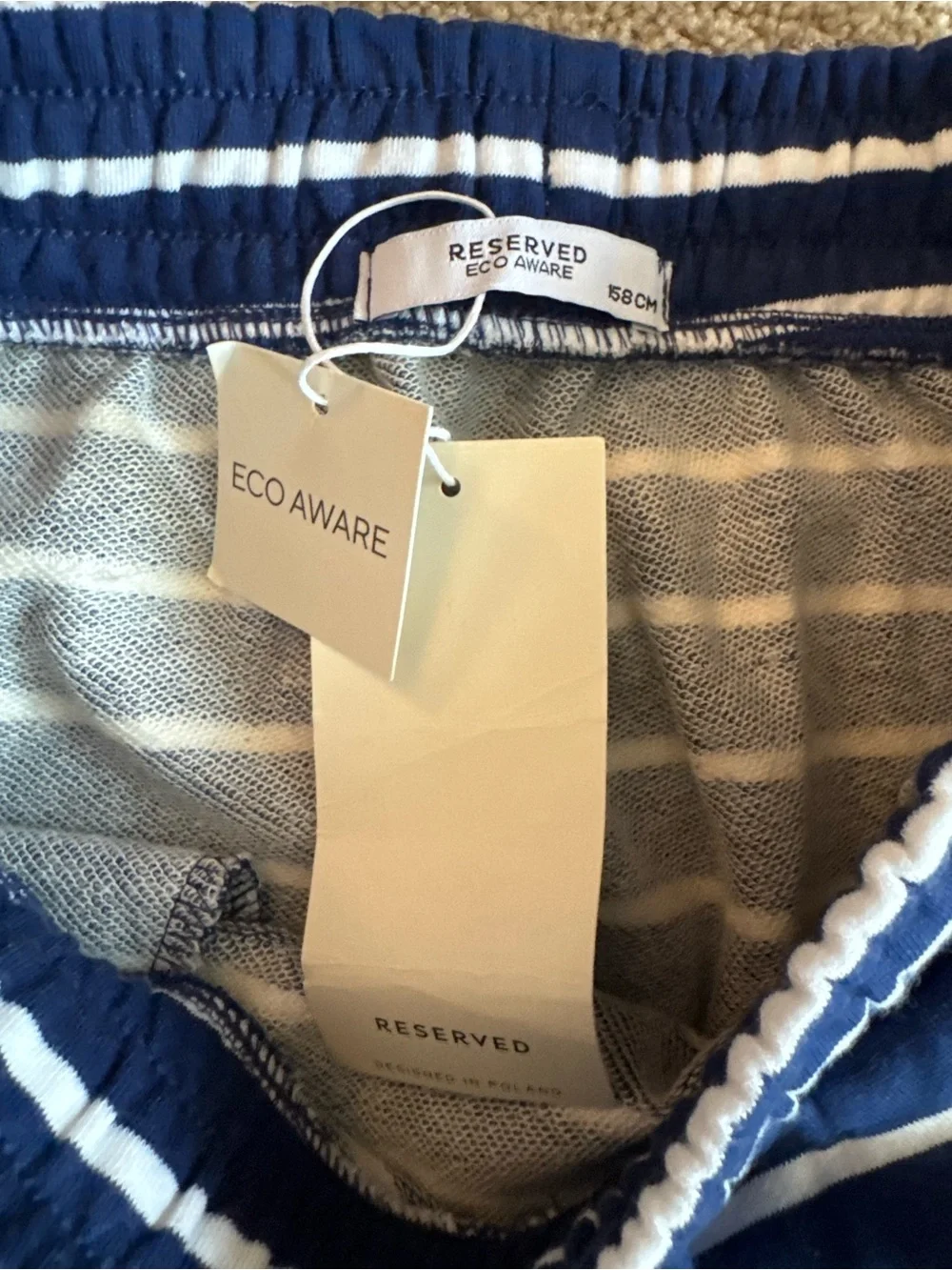 Girls Reserved Navy and White Striped Drawstring Skirt